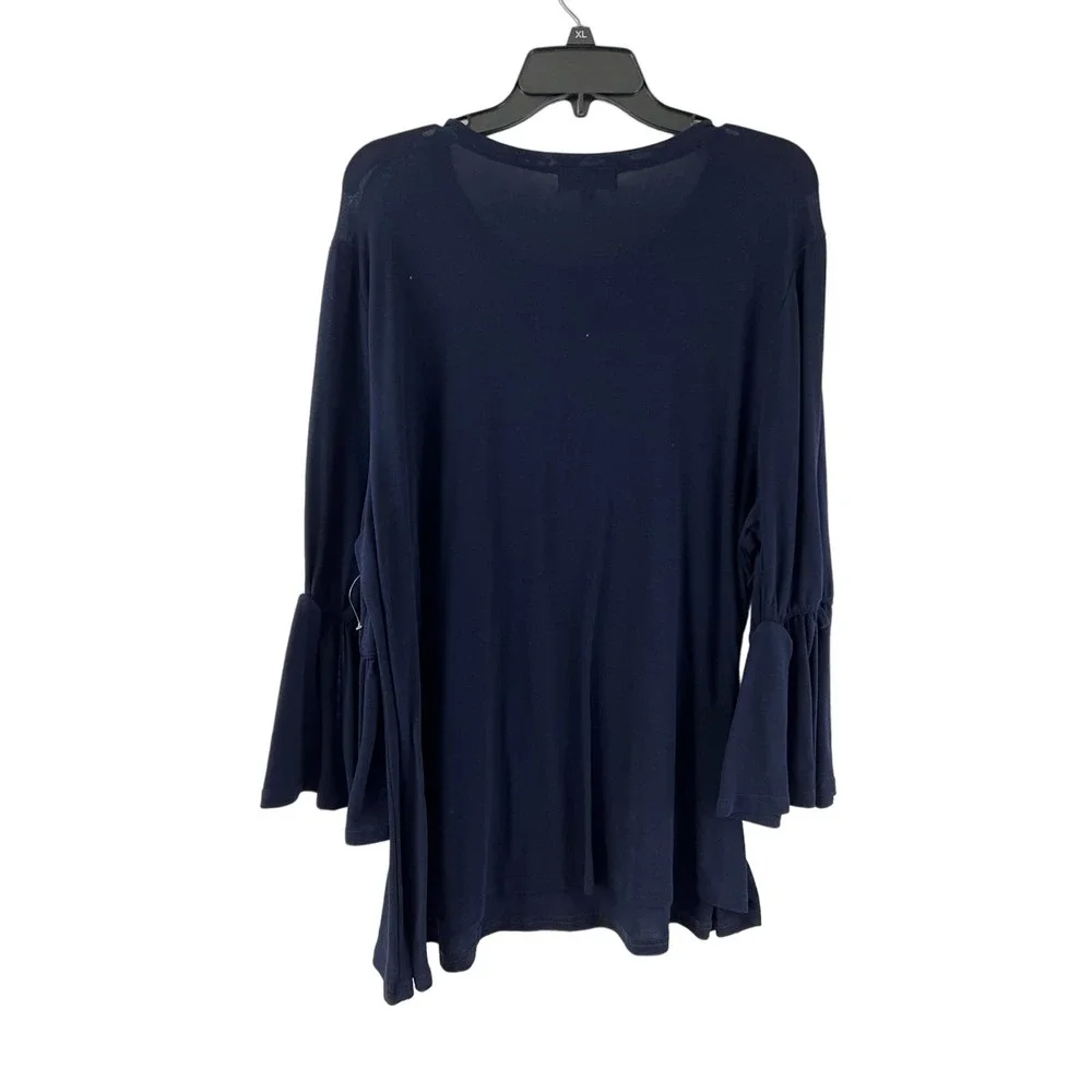 Molly & Isadora Womens 5X Plus Shirt Solid Black Top Long Sleeves Tunic - Picture 5 of 6
